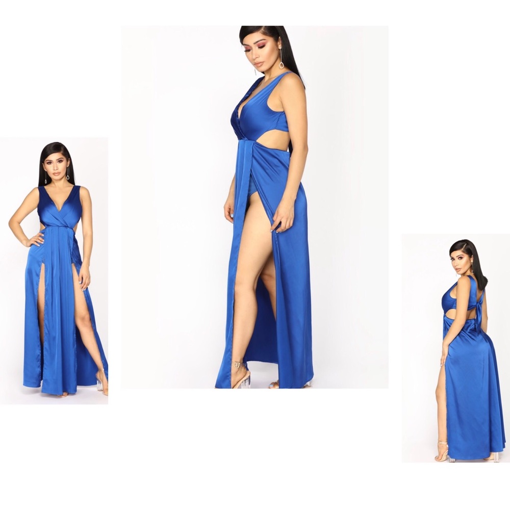 Fashion Nova Lara Satin Dress *ROYAL BLUE * Size M